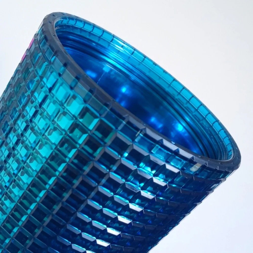 Starbucks Ombre Blue Pink Grid 24 oz Cold Cup Summer Bling Tumbler w Lid Straw